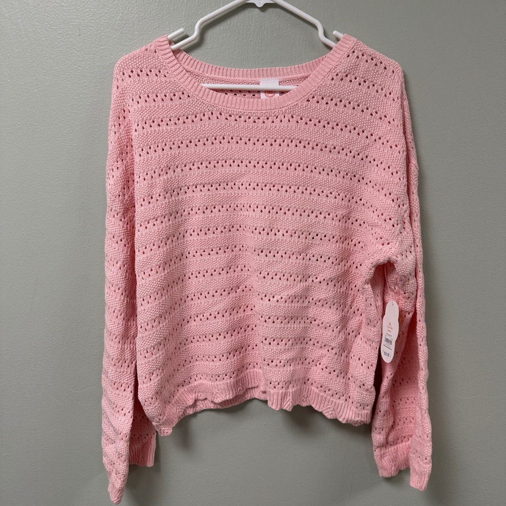 Wonder Nation Girls Pink Frost Pointelle Knit Sweater XL 14-16 Plus NWT